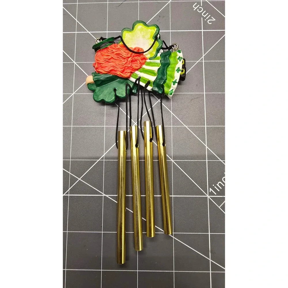 Vintage St Patricks Day Leprechaun Girl Wind Chime Ornament Clover Irish Decor